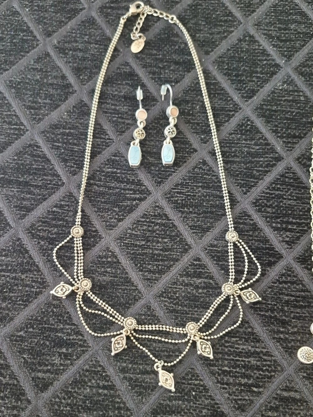 90's Chico's Blue Stone Necklace & Earrings Set Like New